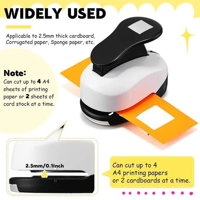 Alt view image 3 of 7 - 6 Pcs Square Punch Set 3in/2in/1.5in/1in/0.6in/0.3in Scrapbook Hole Punchers Crafting with 10 Sticker Paper Square Cutter Scrapbook for Office Supplies DIY Albums Photos(Black)