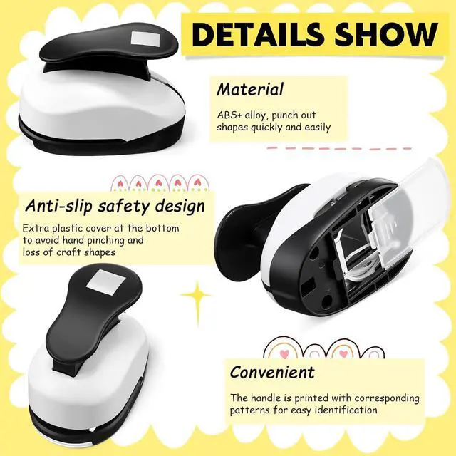 Alt view image 4 of 7 - 6 Pcs Square Punch Set 3in/2in/1.5in/1in/0.6in/0.3in Scrapbook Hole Punchers Crafting with 10 Sticker Paper Square Cutter Scrapbook for Office Supplies DIY Albums Photos(Black)