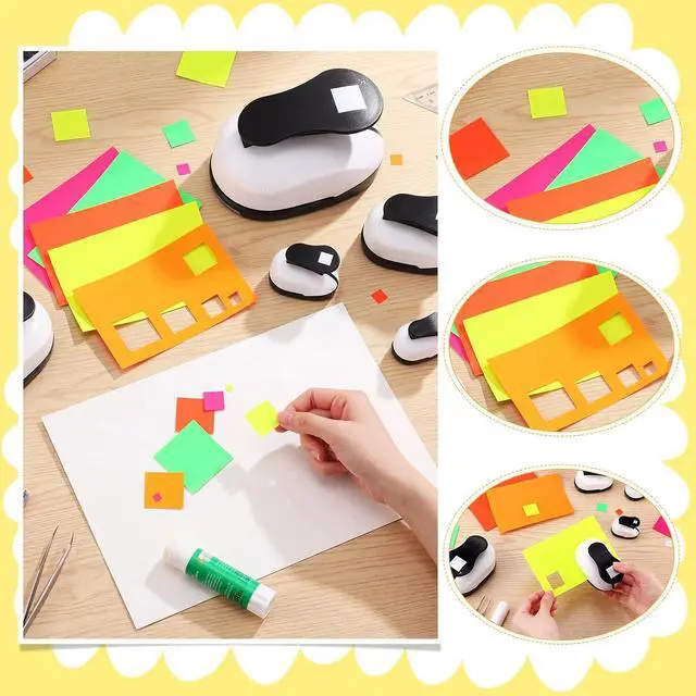 Alt view image 6 of 7 - 6 Pcs Square Punch Set 3in/2in/1.5in/1in/0.6in/0.3in Scrapbook Hole Punchers Crafting with 10 Sticker Paper Square Cutter Scrapbook for Office Supplies DIY Albums Photos(Black)