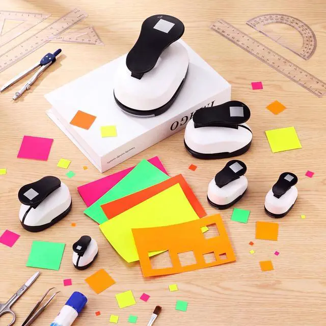 Alt view image 7 of 7 - 6 Pcs Square Punch Set 3in/2in/1.5in/1in/0.6in/0.3in Scrapbook Hole Punchers Crafting with 10 Sticker Paper Square Cutter Scrapbook for Office Supplies DIY Albums Photos(Black)