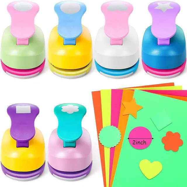 Main image of Hole Punches 6 Shapes with Cardstock for Kids,Multiple Styles,2 Inch | Paper Punchers Ideal for Scrapbooking Card Making, Star Heart Circle Flower Shapes, Safe Design, Classroom Craft Supplies