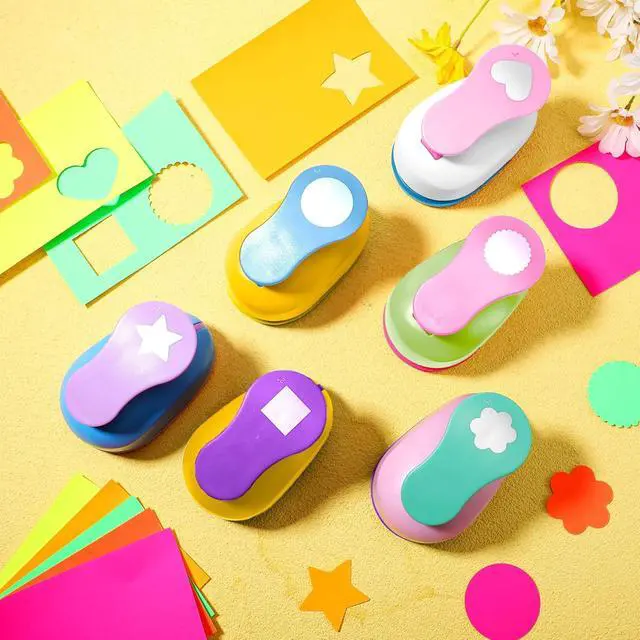 Alt view image 4 of 6 - Hole Punches 6 Shapes with Cardstock for Kids,Multiple Styles,2 Inch | Paper Punchers Ideal for Scrapbooking Card Making, Star Heart Circle Flower Shapes, Safe Design, Classroom Craft Supplies