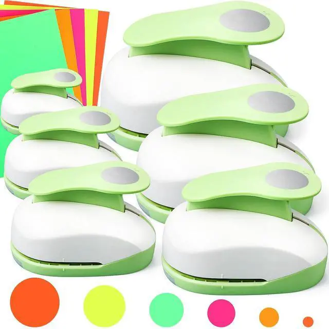 Main image of 6 Pcs Circle Punch Set 3in/2in/1.5in/1in/0.6in/0.3in Scrapbook Hole Punchers Crafting with 10 Sticker Paper Round Cutter Scrapbook for Office Supplies DIY Albums Photos(Green)