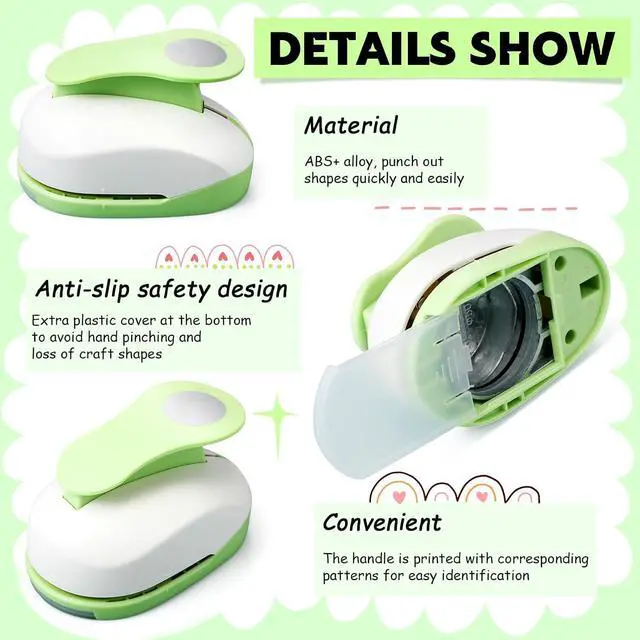 Alt view image 3 of 7 - 6 Pcs Circle Punch Set 3in/2in/1.5in/1in/0.6in/0.3in Scrapbook Hole Punchers Crafting with 10 Sticker Paper Round Cutter Scrapbook for Office Supplies DIY Albums Photos(Green)