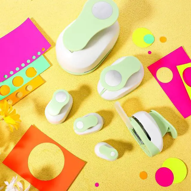 Alt view image 5 of 7 - 6 Pcs Circle Punch Set 3in/2in/1.5in/1in/0.6in/0.3in Scrapbook Hole Punchers Crafting with 10 Sticker Paper Round Cutter Scrapbook for Office Supplies DIY Albums Photos(Green)