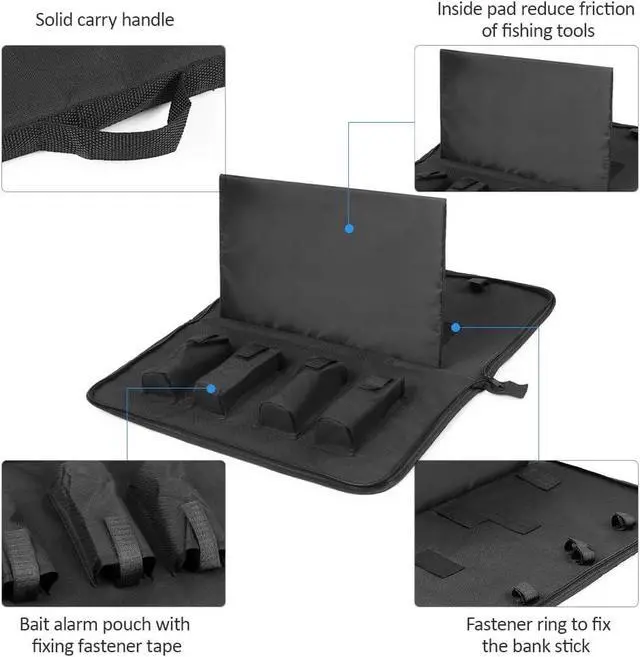 Alt view image 6 of 6 - Fishing Bite Alarm & Bankstick Set - Includes 3 LED Alarms, 3 Swinger Indicators, 3 Telescopic Rod Holders & Waterproof Carry Bag for Carp Fishing Gear