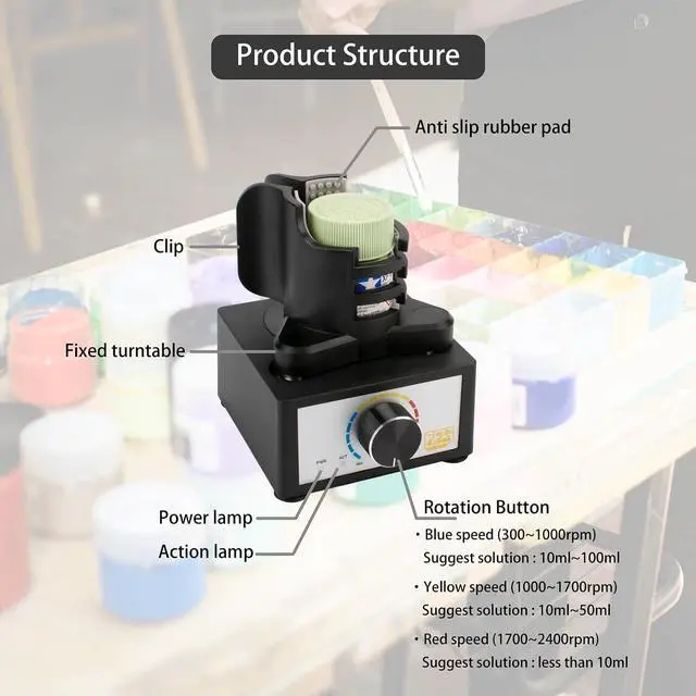 Alt view image 4 of 5 - Mini Vortex Mixer, Speed Range 300 to 2400 RPM, Hands-Free Operation