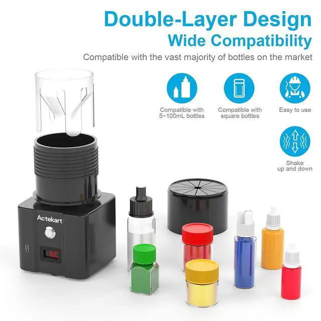 Alt view image 2 of 7 - Model Vortex Paint Shaker Mixer: 1-Min Auto-Stop | Auto Mixer for Model Paints, Nail Polish, Lab, Eyelash Glue | Fits 5-100ml Bottles