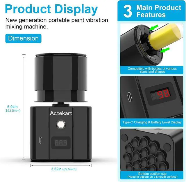 Alt view image 6 of 7 - Model Vortex Paint Shaker Mixer: 1-Min Auto-Stop | Auto Mixer for Model Paints, Nail Polish, Lab, Eyelash Glue | Fits 5-100ml Bottles