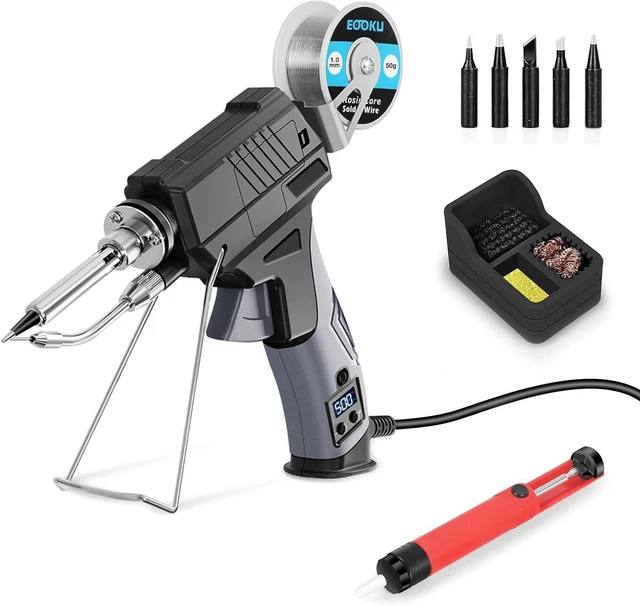 Main image of Soldering Iron gun Kit,60W Auto Feed Soldering Kit with Adjustable Temperature LCD Display,Wire,Tip Cleaner Kit,5Tips,Pump for Electronic PCB Repair,DIY