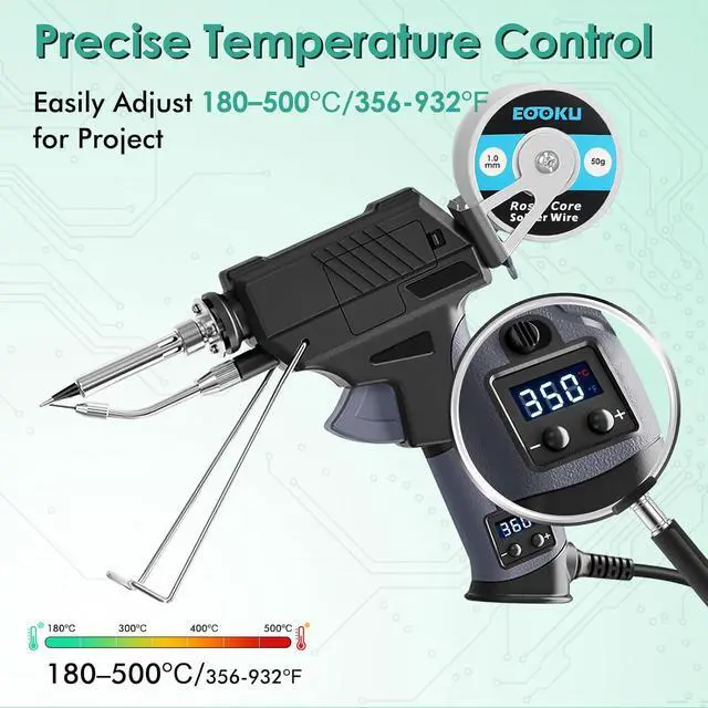 Alt view image 3 of 7 - Soldering Iron gun Kit,60W Auto Feed Soldering Kit with Adjustable Temperature LCD Display,Wire,Tip Cleaner Kit,5Tips,Pump for Electronic PCB Repair,DIY