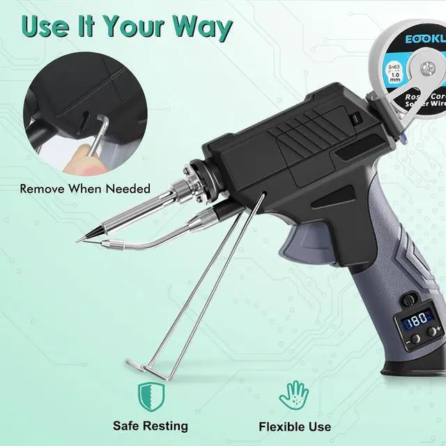 Alt view image 4 of 7 - Soldering Iron gun Kit,60W Auto Feed Soldering Kit with Adjustable Temperature LCD Display,Wire,Tip Cleaner Kit,5Tips,Pump for Electronic PCB Repair,DIY