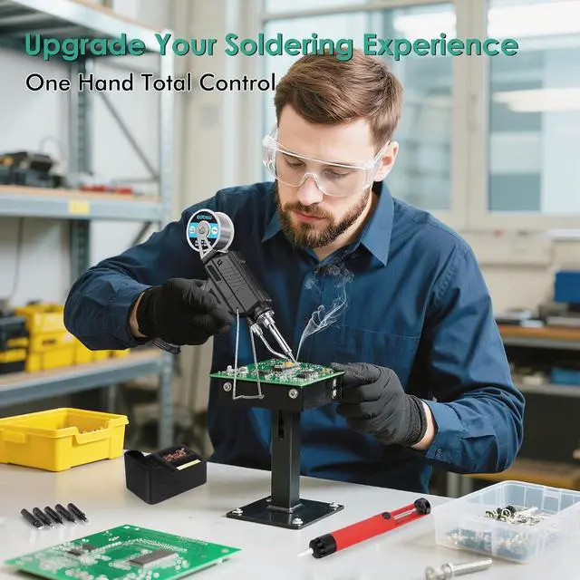 Alt view image 5 of 7 - Soldering Iron gun Kit,60W Auto Feed Soldering Kit with Adjustable Temperature LCD Display,Wire,Tip Cleaner Kit,5Tips,Pump for Electronic PCB Repair,DIY