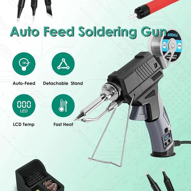 Alt view image 2 of 7 - Soldering Iron gun Kit,60W Auto Feed Soldering Kit with Adjustable Temperature LCD Display,Wire,Tip Cleaner Kit,5Tips,Pump for Electronic PCB Repair,DIY