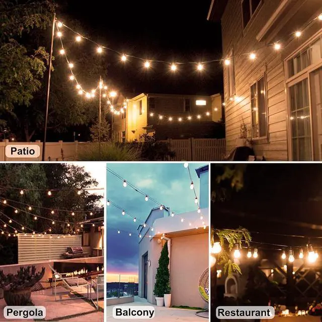 Alt view image 6 of 6 - 2 Pack x 27Ft Outdoor String Lights, S14 LED, IP65 Waterproof, Connectable, Warm White, for Patio, Edison Vintage, 918Ft Maximum, Shatterproof