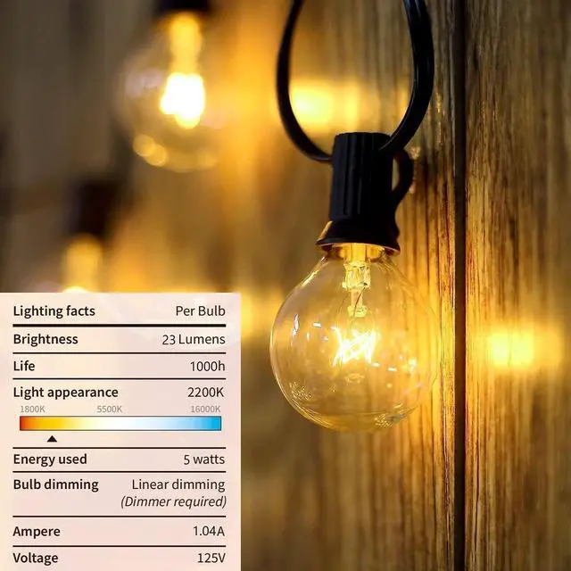 Alt view image 5 of 7 - 100Ft G40 Outdoor String Lights Patio Lights with 100 Edison Globe Bulbs, Connectable Outdoor String Lights Waterproof UL Listed for Indoor Porch Party Wedding Deck Balcony Wedding Party Decor- White