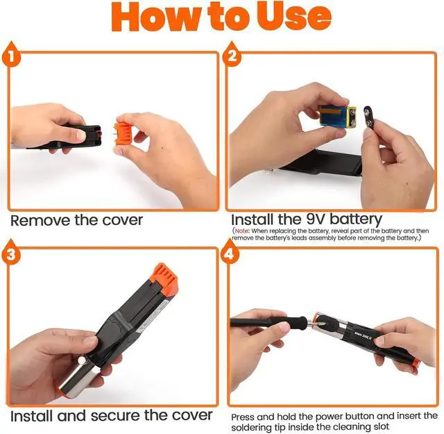 Alt view image 6 of 7 - 200C-II Soldering Tip Cleaner with 2 Cleaning Brushes, 1 Solder Residue Tool, Independent Power Button, Compact Soldering Iron Tip Cleaner Powered by Standard 9V Battery, Battery NOT Included