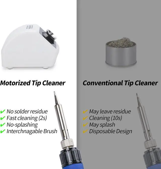 Alt view image 4 of 7 - 200C Motorized Soldering Iron Tips Copper Cleaner with Infra-red Sensor, 6 Brass Wool Brushes, 12V Power Adapter, and Pry Bar - Compact Soldering Iron Tips Brass Cleaner