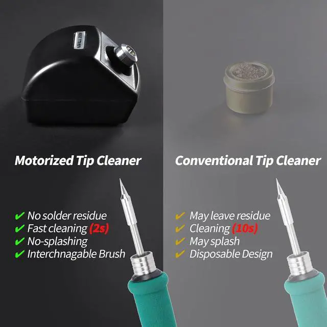 Alt view image 2 of 7 - 200W Motorized Soldering Tip Cleaner with Infra-red Sensor, 6 Brass Wool Brushes, 12V Power Adapter, Pry Bar Compact Soldering Iron Tip Cleaner, Compatible with C210, C245, C235 Tips