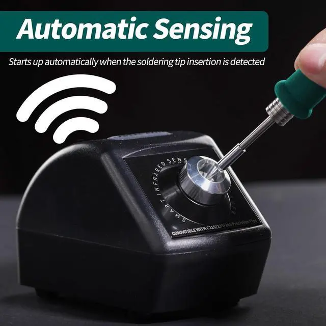 Alt view image 3 of 7 - 200W Motorized Soldering Tip Cleaner with Infra-red Sensor, 6 Brass Wool Brushes, 12V Power Adapter, Pry Bar Compact Soldering Iron Tip Cleaner, Compatible with C210, C245, C235 Tips