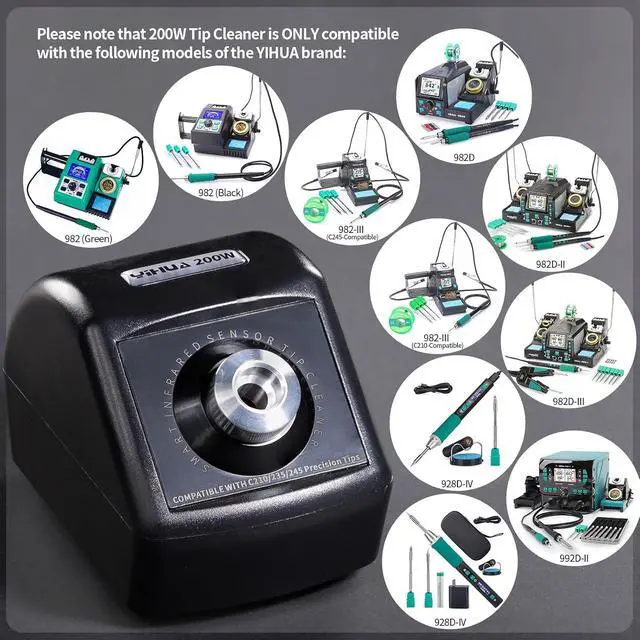 Alt view image 6 of 7 - 200W Motorized Soldering Tip Cleaner with Infra-red Sensor, 6 Brass Wool Brushes, 12V Power Adapter, Pry Bar Compact Soldering Iron Tip Cleaner, Compatible with C210, C245, C235 Tips