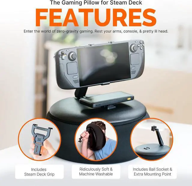 Alt view image 2 of 7 - Gaming Pillow for Steam Deck OLED & LCD | Experience Zero Gravity Gaming with Our LCD & OLED Steam Deck Accessories | Ridiculously Soft Machine Washable Pillow for Gamers (Steamdeck Grip)