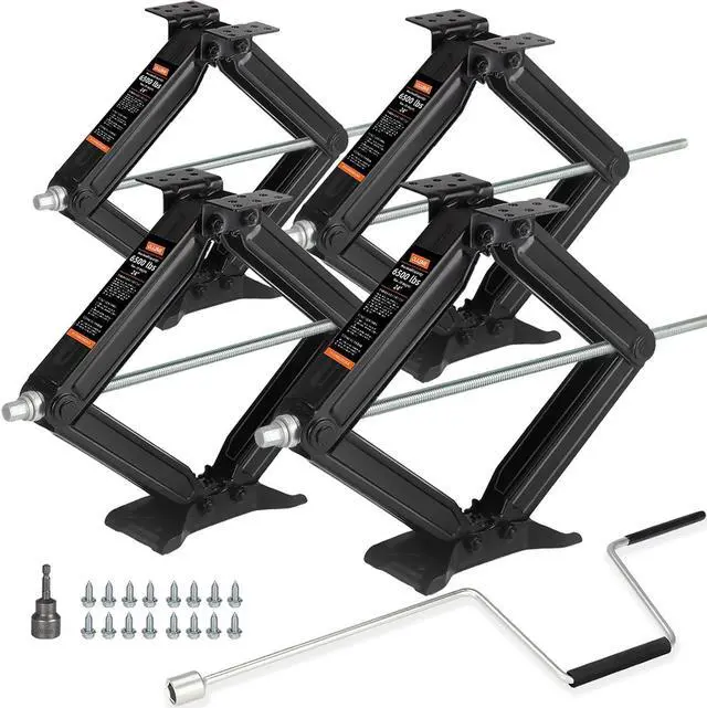 Main image of 24" RV Camper Scissor Jack, 6500 lbs Travel Trailer Leveling Stabilizer with Crank Handle & Drill Socket - Set of 4