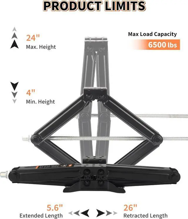 Alt view image 3 of 7 - 24" RV Camper Scissor Jack, 6500 lbs Travel Trailer Leveling Stabilizer with Crank Handle & Drill Socket - Set of 4