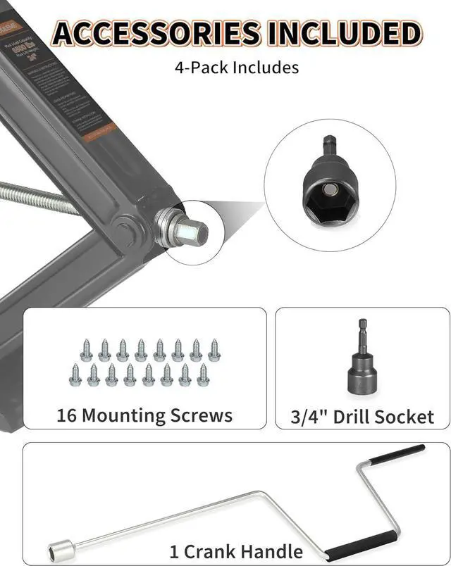 Alt view image 4 of 7 - 24" RV Camper Scissor Jack, 6500 lbs Travel Trailer Leveling Stabilizer with Crank Handle & Drill Socket - Set of 4