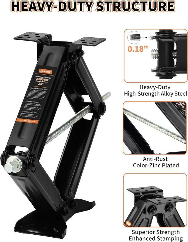 Alt view image 5 of 7 - 24" RV Camper Scissor Jack, 6500 lbs Travel Trailer Leveling Stabilizer with Crank Handle & Drill Socket - Set of 4