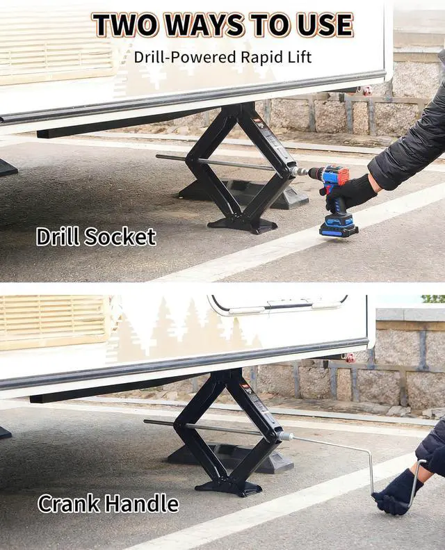 Alt view image 6 of 7 - 24" RV Camper Scissor Jack, 6500 lbs Travel Trailer Leveling Stabilizer with Crank Handle & Drill Socket - Set of 4