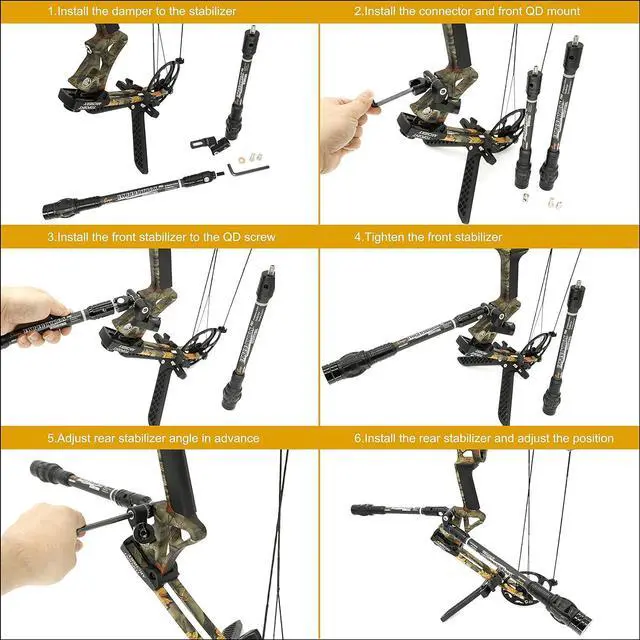 Alt view image 2 of 7 - Archery Bow Stabilizer for Compound Bow, Carbon Fiber Body Flexible Core, Damping System and Weights Kit, 8",10",12" 15" in Expedition Series