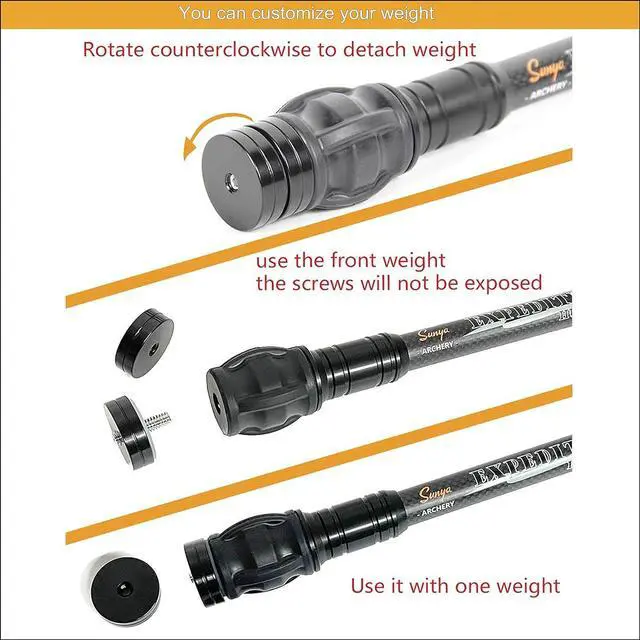 Alt view image 7 of 7 - Archery Bow Stabilizer for Compound Bow, Carbon Fiber Body Flexible Core, Damping System and Weights Kit, 8",10",12" 15" in Expedition Series
