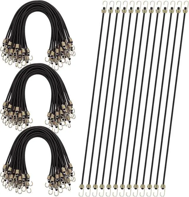 Main image of 100 Pcs Mini Bungee Cords with Hooks Small Heavy Duty Bungee Cords Short Elastic Straps for Outdoor Luggage Bikes Camping Tools Tarp Cargo Motorcycle (24 Inch,Black)