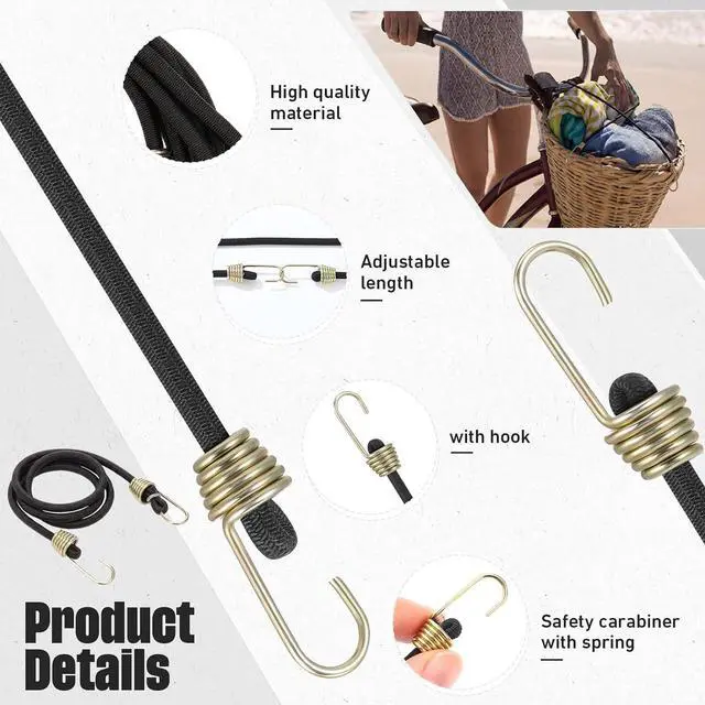 Alt view image 3 of 7 - 100 Pcs Mini Bungee Cords with Hooks Small Heavy Duty Bungee Cords Short Elastic Straps for Outdoor Luggage Bikes Camping Tools Tarp Cargo Motorcycle (24 Inch,Black)