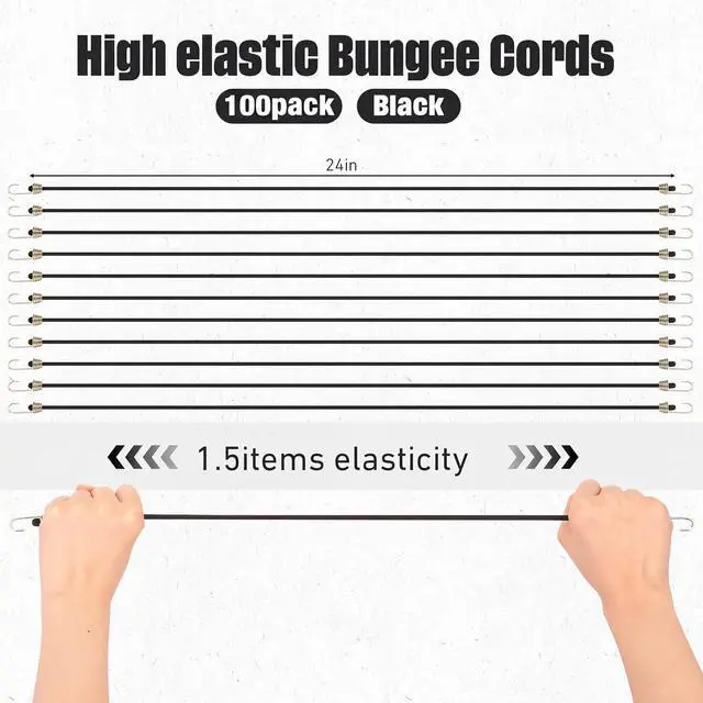 Alt view image 2 of 7 - 100 Pcs Mini Bungee Cords with Hooks Small Heavy Duty Bungee Cords Short Elastic Straps for Outdoor Luggage Bikes Camping Tools Tarp Cargo Motorcycle (24 Inch,Black)