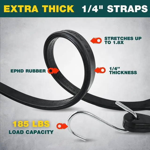 Alt view image 3 of 7 - Bungee Cords with Hooks 21" 50 Pack, Heavy Duty Rubber Tarp Straps S Hooks | Securing Cargo, Tarps in Extreme Weather, Max Stretch 1.5X & Max Load Capacity 185 LBS