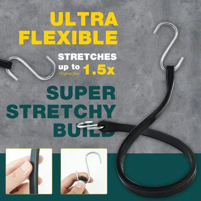 Alt view image 4 of 7 - Bungee Cords with Hooks 21" 50 Pack, Heavy Duty Rubber Tarp Straps S Hooks | Securing Cargo, Tarps in Extreme Weather, Max Stretch 1.5X & Max Load Capacity 185 LBS