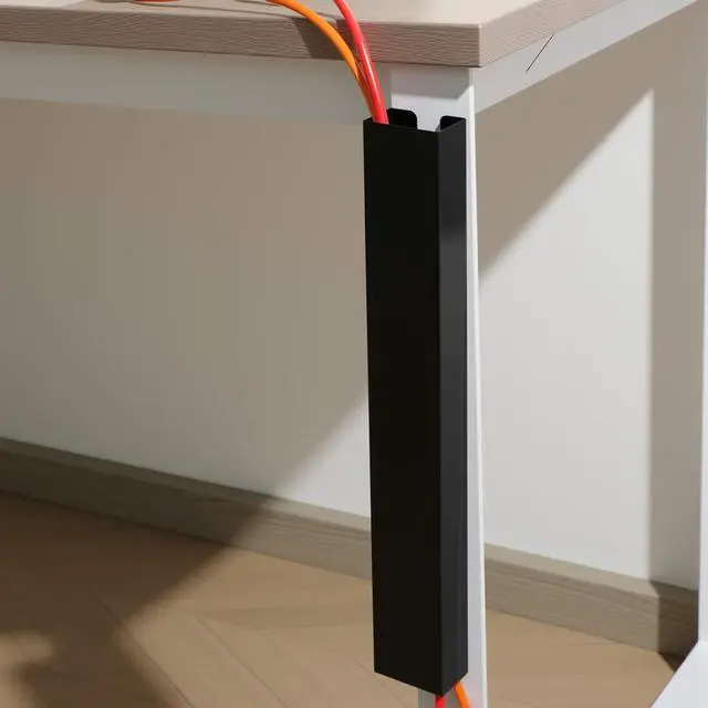 Alt view image 4 of 7 - 4 Pack Steel Magnetic 14 Inch Cable Management Channel for Under Desk Leg Vertical Wire Hider Cover Cable Desk Organizer No Drill Cord Organizer Cord Hider Management for Home Office (Black)