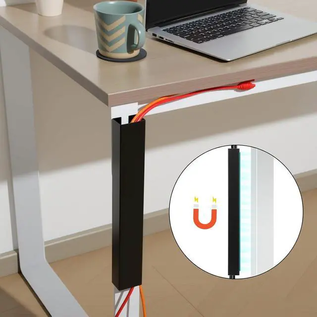 Alt view image 6 of 7 - 4 Pack Steel Magnetic 14 Inch Cable Management Channel for Under Desk Leg Vertical Wire Hider Cover Cable Desk Organizer No Drill Cord Organizer Cord Hider Management for Home Office (Black)