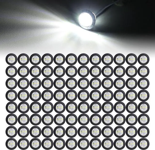 Main image of 100 Pcs 3/4 Inch Clear Lens White LED Bullet Side Marker Clearance Lights Universal Fits Trailer Truck Lorry SUV ATV RV Bus Van w/Rubber Grommet 12V DC