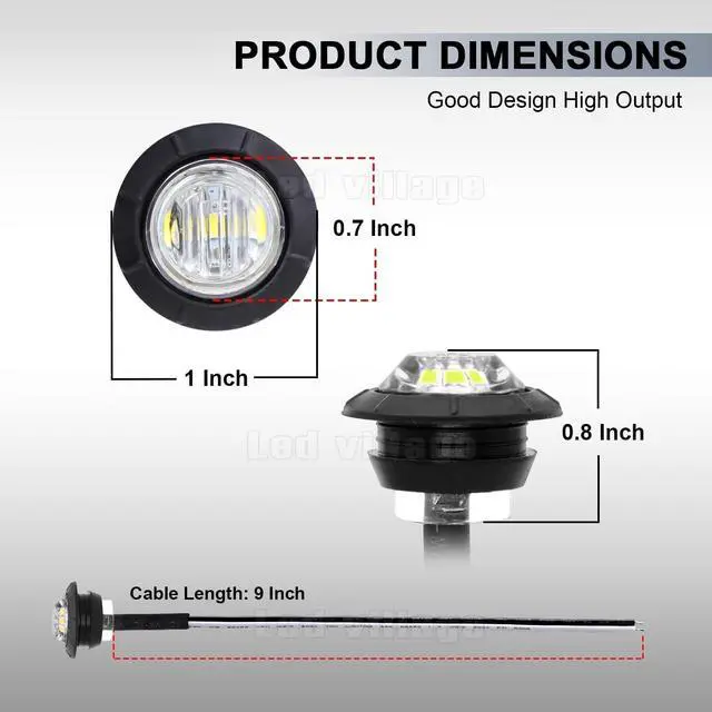 Alt view image 3 of 6 - 100 Pcs 3/4 Inch Clear Lens White LED Bullet Side Marker Clearance Lights Universal Fits Trailer Truck Lorry SUV ATV RV Bus Van w/Rubber Grommet 12V DC