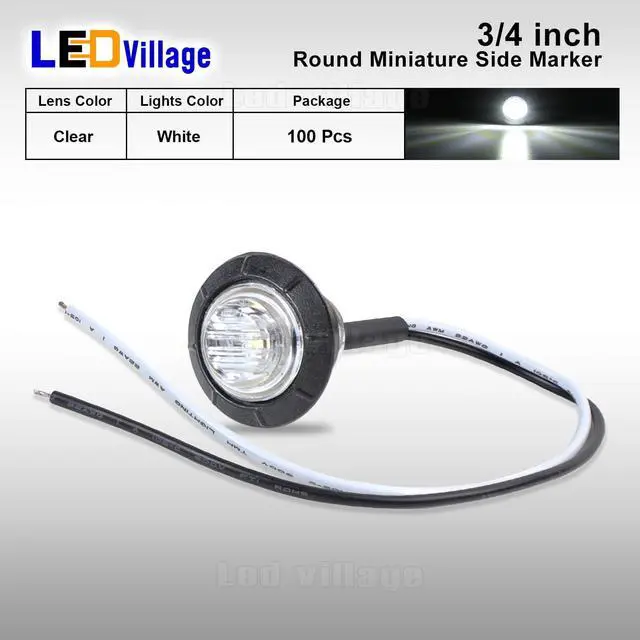 Alt view image 2 of 6 - 100 Pcs 3/4 Inch Clear Lens White LED Bullet Side Marker Clearance Lights Universal Fits Trailer Truck Lorry SUV ATV RV Bus Van w/Rubber Grommet 12V DC