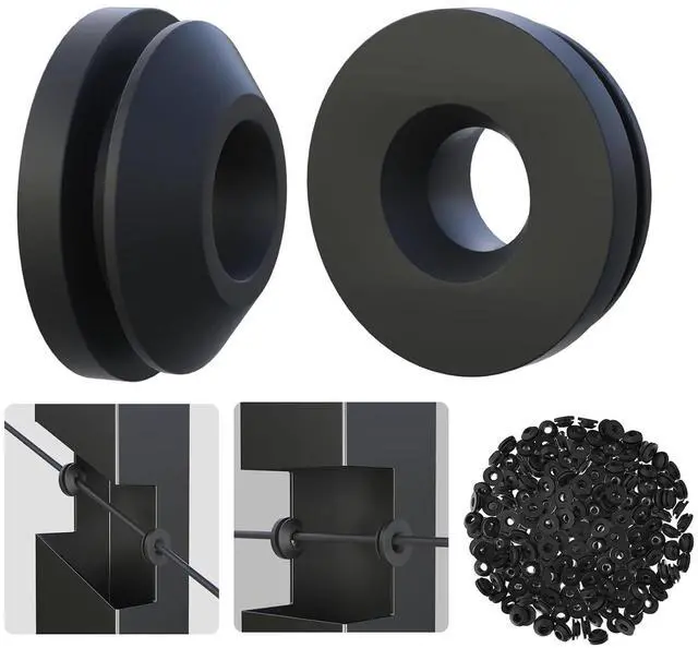 Main image of Patent 300Packs Black Cable Railing Rubber Grommets | Upgrade for 1/8" 5/32" 3/16" Cables for Level Angle Stairs Wire Rope Protector Sleeves for Metal Posts Deck Wire Railing