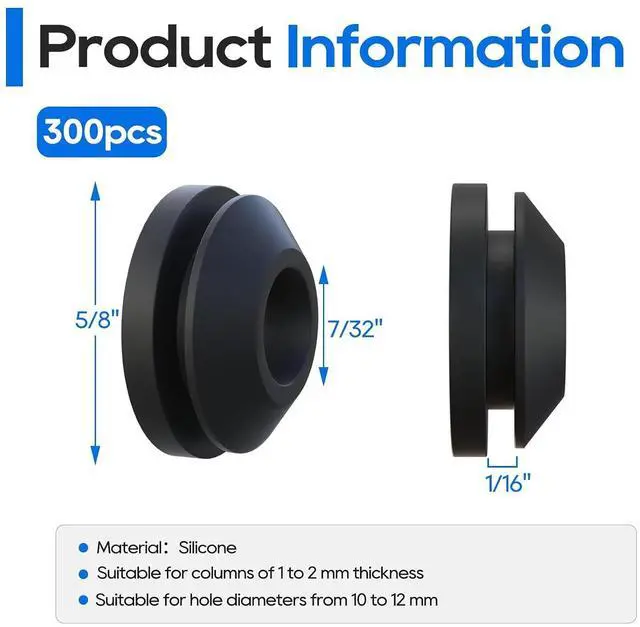 Alt view image 2 of 6 - Patent 300Packs Black Cable Railing Rubber Grommets | Upgrade for 1/8" 5/32" 3/16" Cables for Level Angle Stairs Wire Rope Protector Sleeves for Metal Posts Deck Wire Railing