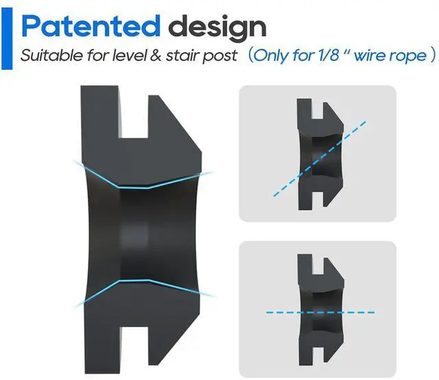 Alt view image 3 of 6 - Patent 300Packs Black Cable Railing Rubber Grommets | Upgrade for 1/8" 5/32" 3/16" Cables for Level Angle Stairs Wire Rope Protector Sleeves for Metal Posts Deck Wire Railing