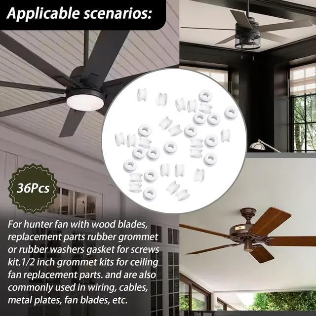 Alt view image 3 of 7 - 36Pcs White Rubber Grommets,ID:1/4",OD: 7/16",Heat Resistant | Fit for Hunter Ceiling Fan with 1/2" screw holes on wood blade(Antique/Vintage),Dual Shock Absorbing&Anti-Wear Protection