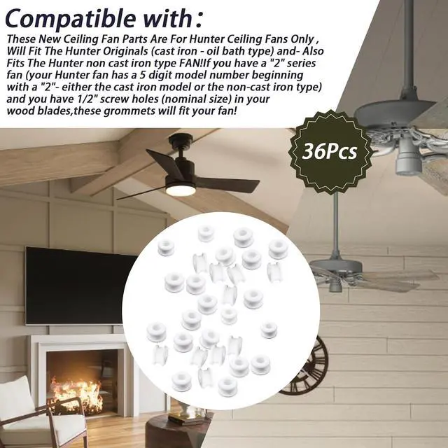 Alt view image 2 of 7 - 36Pcs White Rubber Grommets,ID:1/4",OD: 7/16",Heat Resistant | Fit for Hunter Ceiling Fan with 1/2" screw holes on wood blade(Antique/Vintage),Dual Shock Absorbing&Anti-Wear Protection
