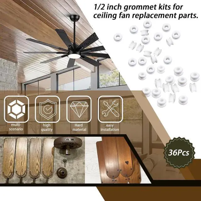 Alt view image 6 of 7 - 36Pcs White Rubber Grommets,ID:1/4",OD: 7/16",Heat Resistant | Fit for Hunter Ceiling Fan with 1/2" screw holes on wood blade(Antique/Vintage),Dual Shock Absorbing&Anti-Wear Protection