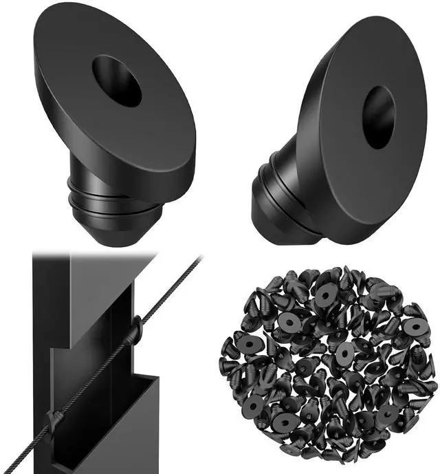 Main image of 100 Pack 45 Degree Cable Railing Rubber Grommets for 1/8" 5/32" 3/16" Cables for Metal Cable Railing Posts, 30 Degree Angle Beveled Protector Sleeves, 1/8" Cable Railing Grommet